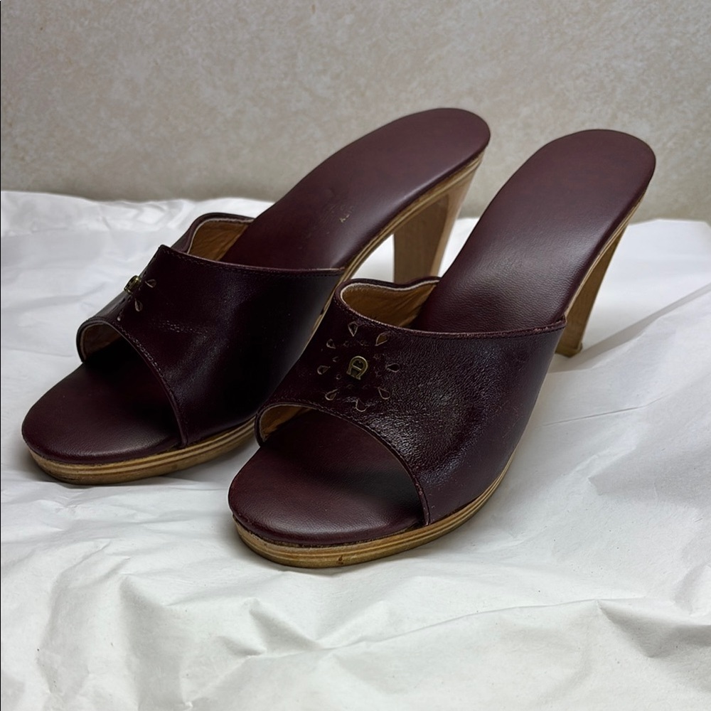 Aigner Elegant Burgundy Leather Women's Mules 7-1/2